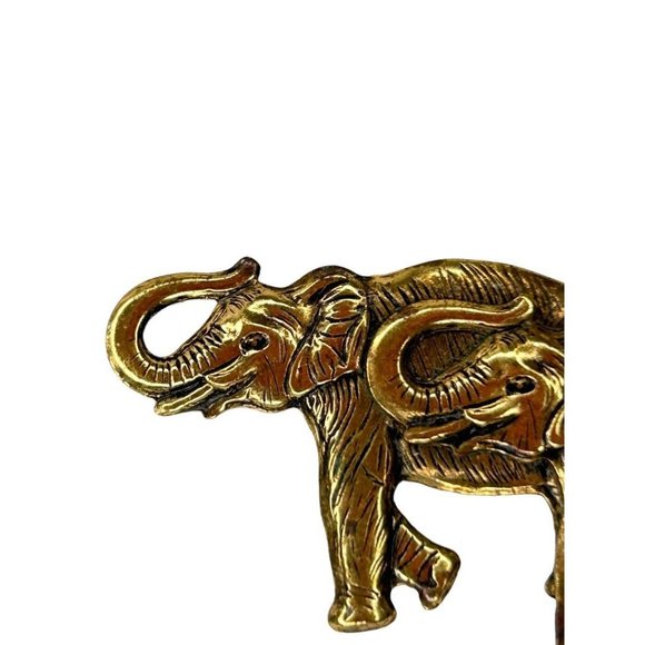 Three Goldtone Elephants Trunks Up Brooch Pin 2 5/8" - Picture 2 of 6